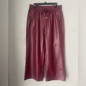 Burgundy Faux Leather Wide-Leg Pants